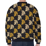Spartan Warrior Helmet Pattern Print Zip Sleeve Bomber Jacket