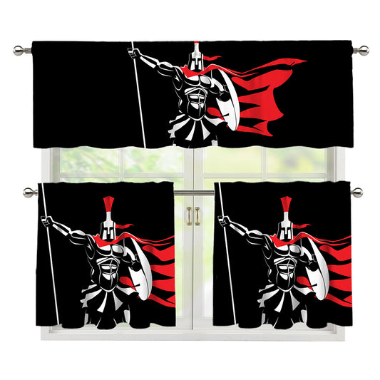 Spartan Warrior Print 3 Piece Kitchen Curtains