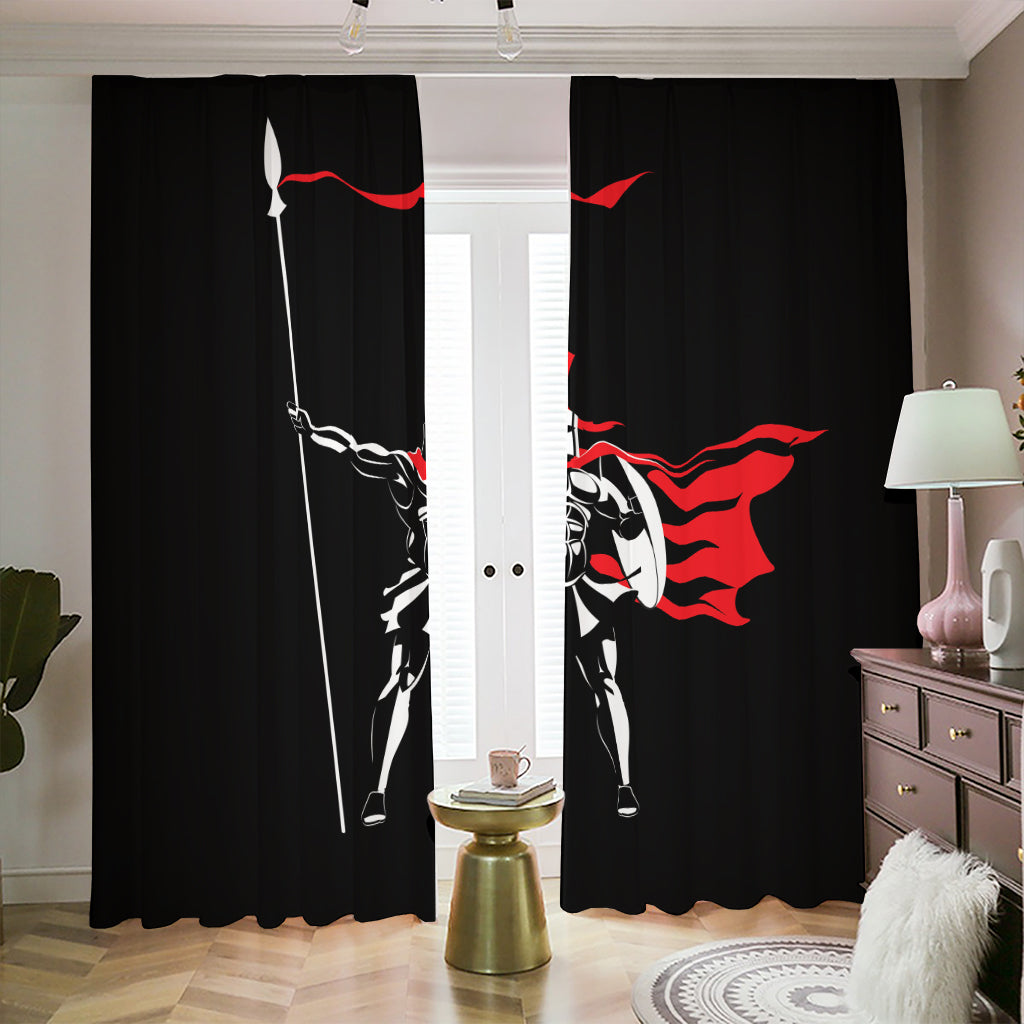 Spartan Warrior Print Blackout Pencil Pleat Curtains