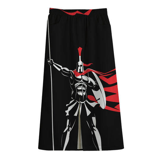 Spartan Warrior Print Cotton Front Slit Maxi Skirt