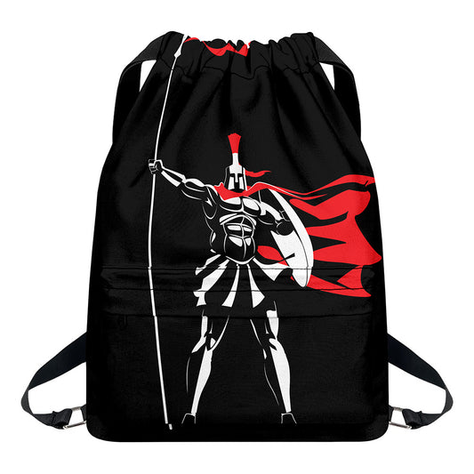 Spartan Warrior Print Drawstring Backpack