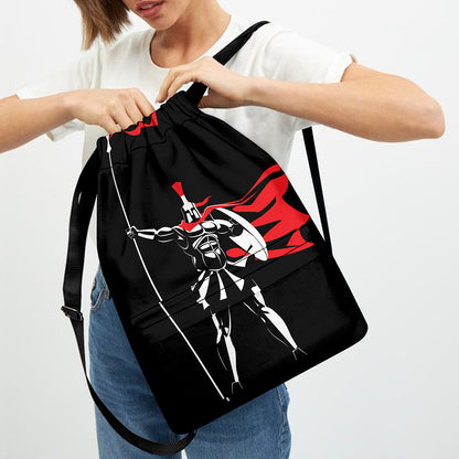 Spartan Warrior Print Drawstring Backpack