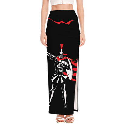 Spartan Warrior Print High Slit Maxi Skirt