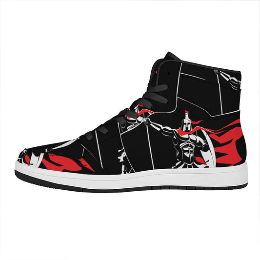 Spartan Warrior Print High Top Leather Sneakers