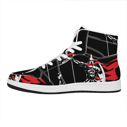 Spartan Warrior Print High Top Leather Sneakers