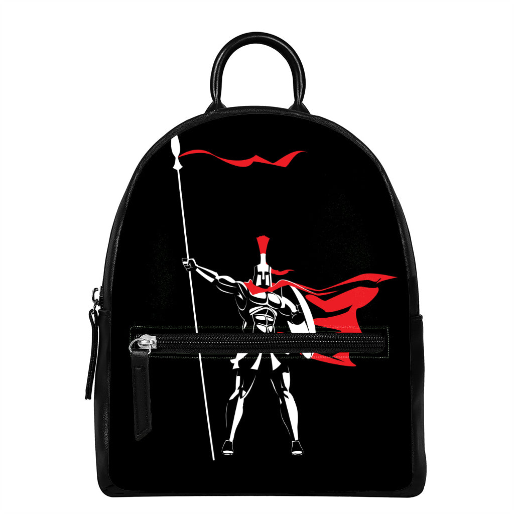 Spartan Warrior Print Leather Backpack