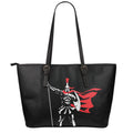 Spartan Warrior Print Leather Tote Bag With Zipper