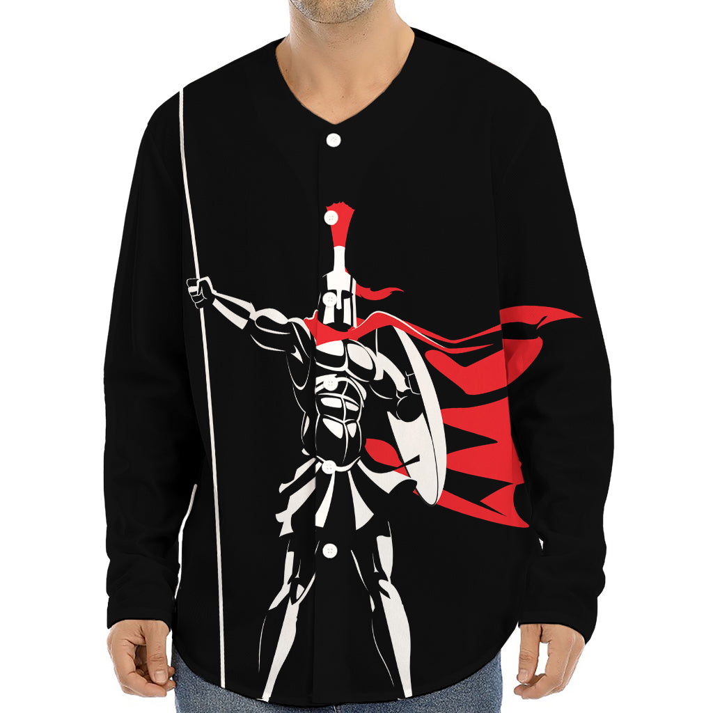 Spartan Warrior Print Long Sleeve Baseball Jersey