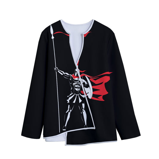 Spartan Warrior Print Long Sleeve Short Coat