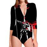 Spartan Warrior Print Long Sleeve Swimsuit