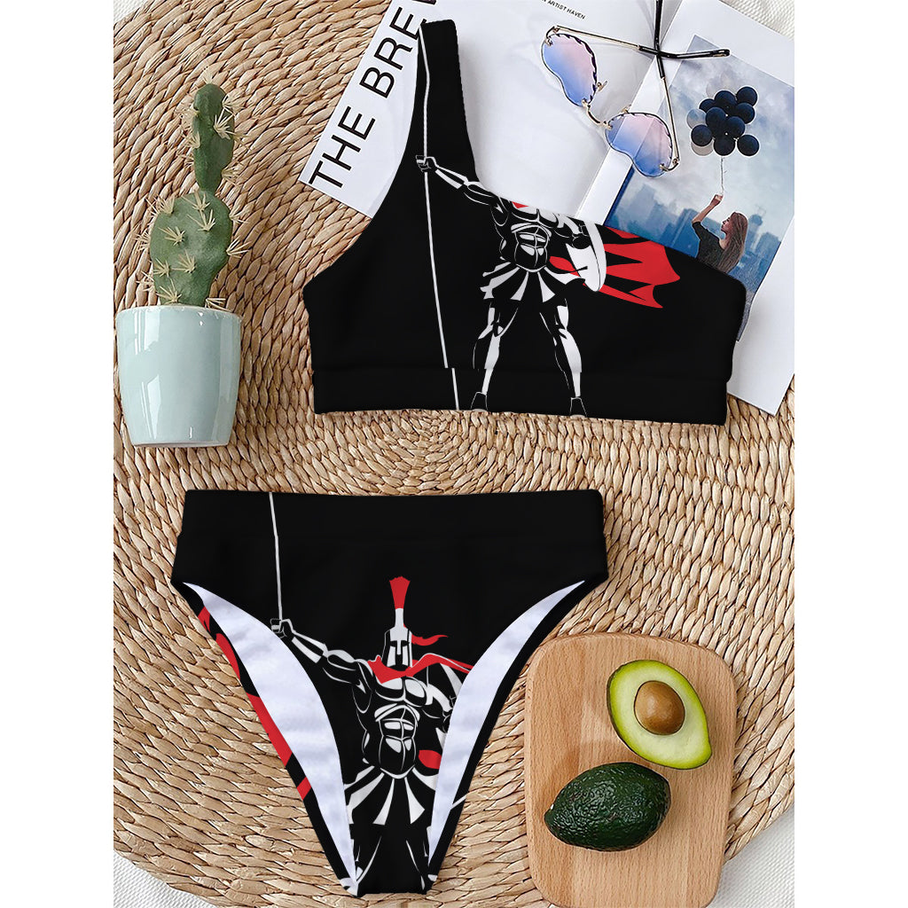 Spartan Warrior Print One Shoulder Bikini Top