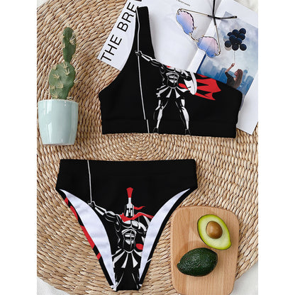 Spartan Warrior Print One Shoulder Bikini Top