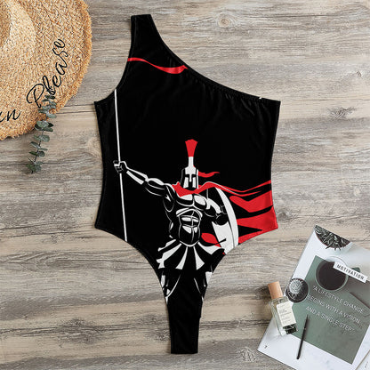 Spartan Warrior Print One Shoulder Bodysuit