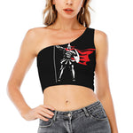 Spartan Warrior Print One Shoulder Crop Top
