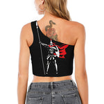 Spartan Warrior Print One Shoulder Crop Top