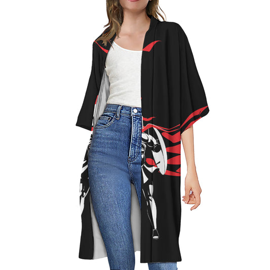 Spartan Warrior Print Open Front Beach Cover Up