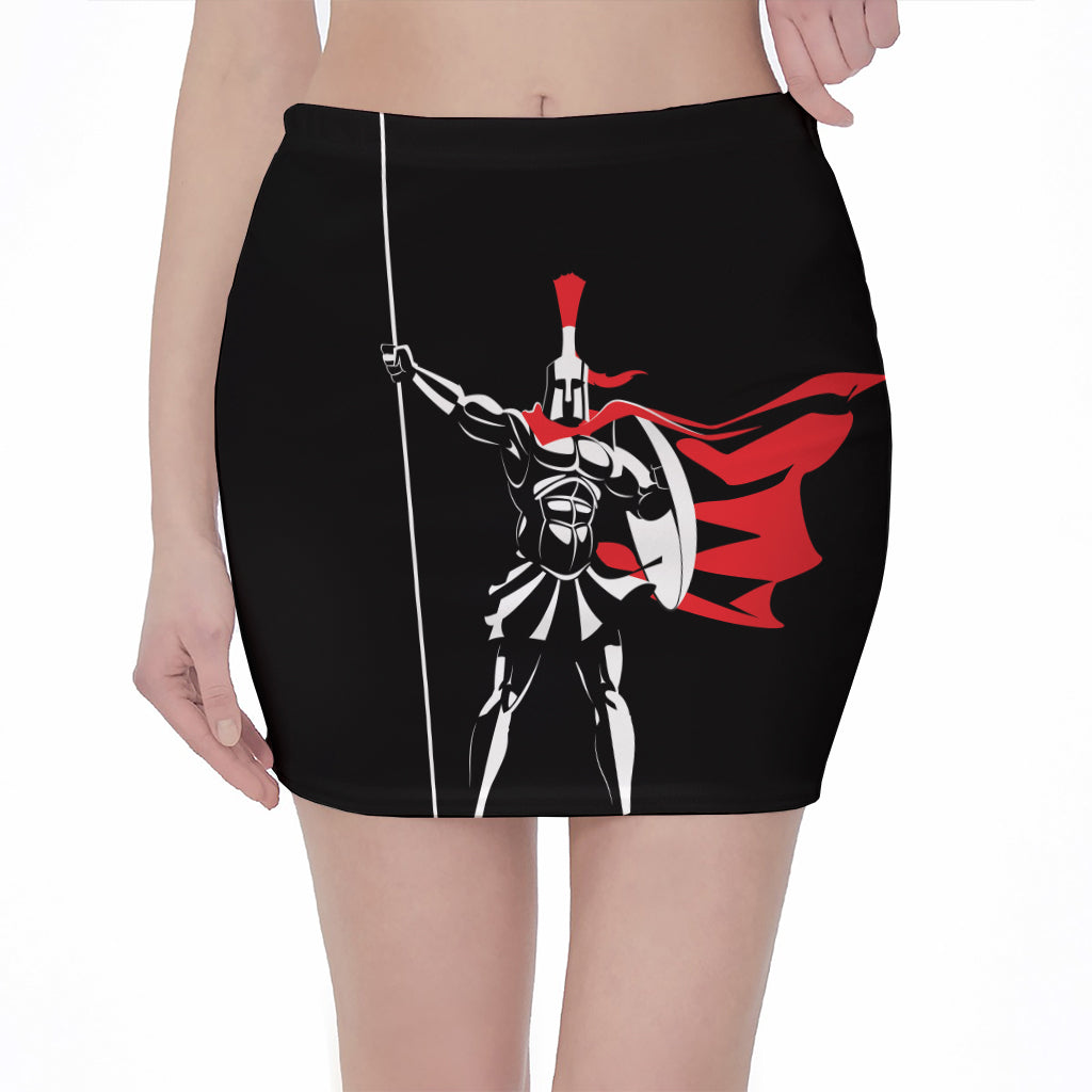 Spartan Warrior Print Pencil Mini Skirt
