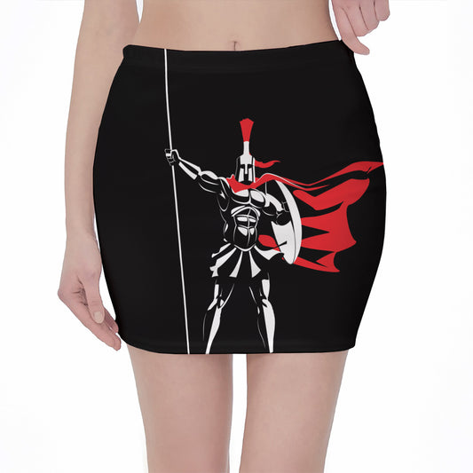 Spartan Warrior Print Pencil Mini Skirt