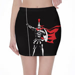 Spartan Warrior Print Pencil Mini Skirt