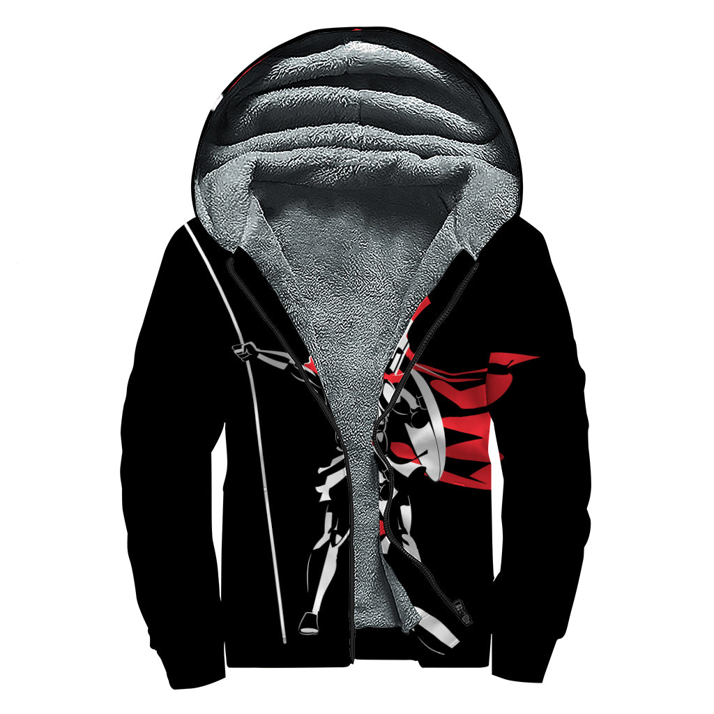 Spartan Warrior Print Sherpa Lined Zip Up Hoodie