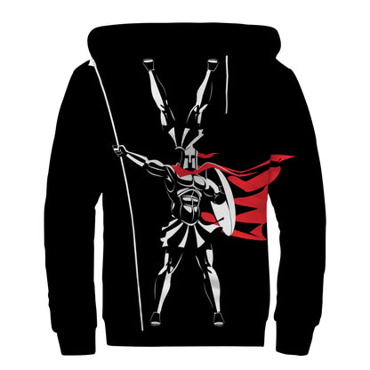 Spartan Warrior Print Sherpa Lined Zip Up Hoodie