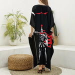 Spartan Warrior Print Silk V-Neck Kaftan Dress