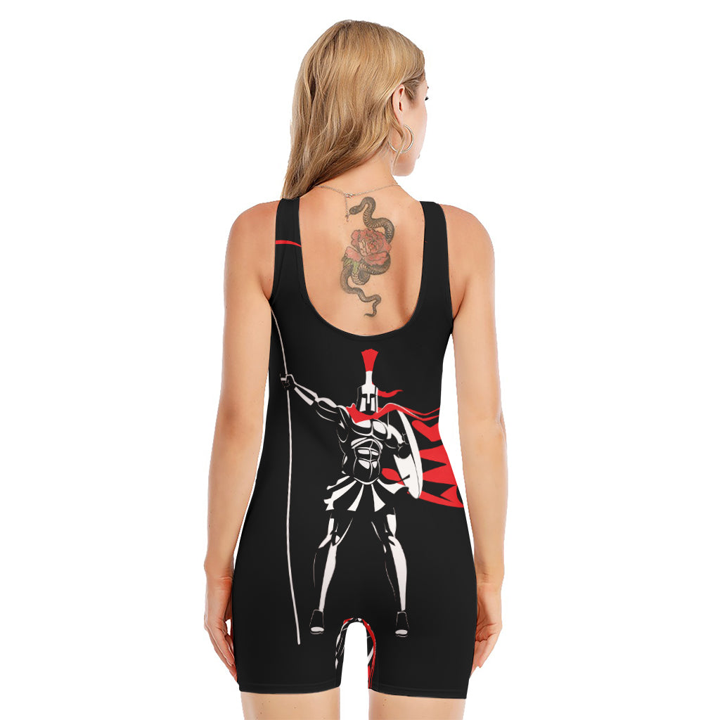 Spartan Warrior Print Sleeveless One Piece Swimsuit