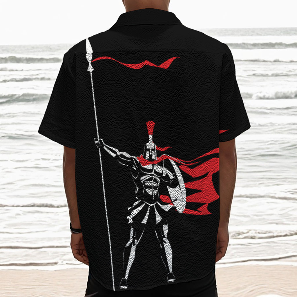 Spartan Warrior Print Textured Short Sleeve Shirt