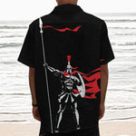 Spartan Warrior Print Textured Short Sleeve Shirt