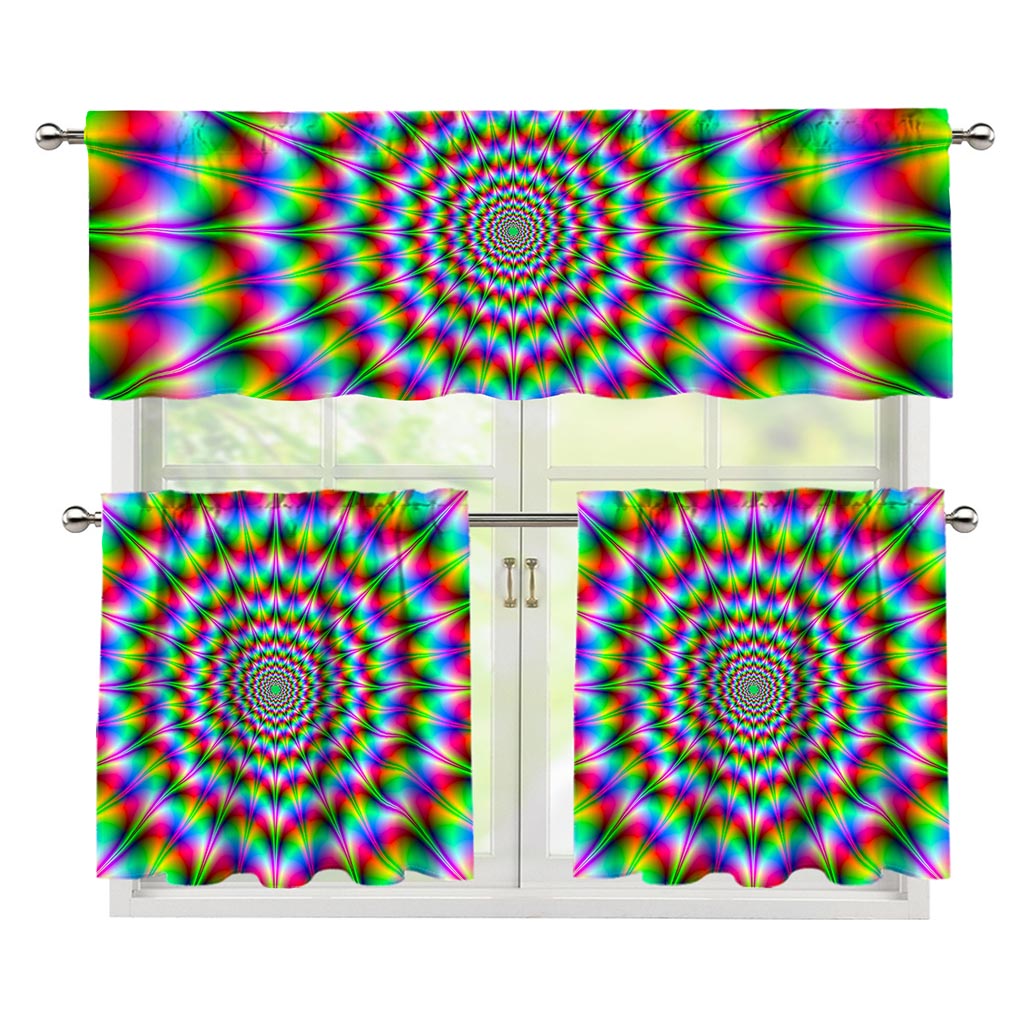 Spiky Psychedelic Optical Illusion 3 Piece Kitchen Curtains