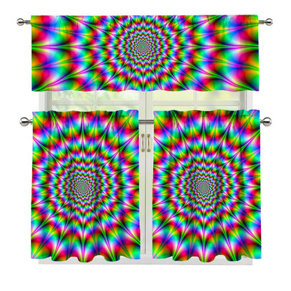 Spiky Psychedelic Optical Illusion 3 Piece Kitchen Curtains