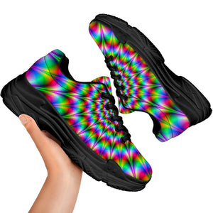 Spiky Psychedelic Optical Illusion Black Chunky Shoes