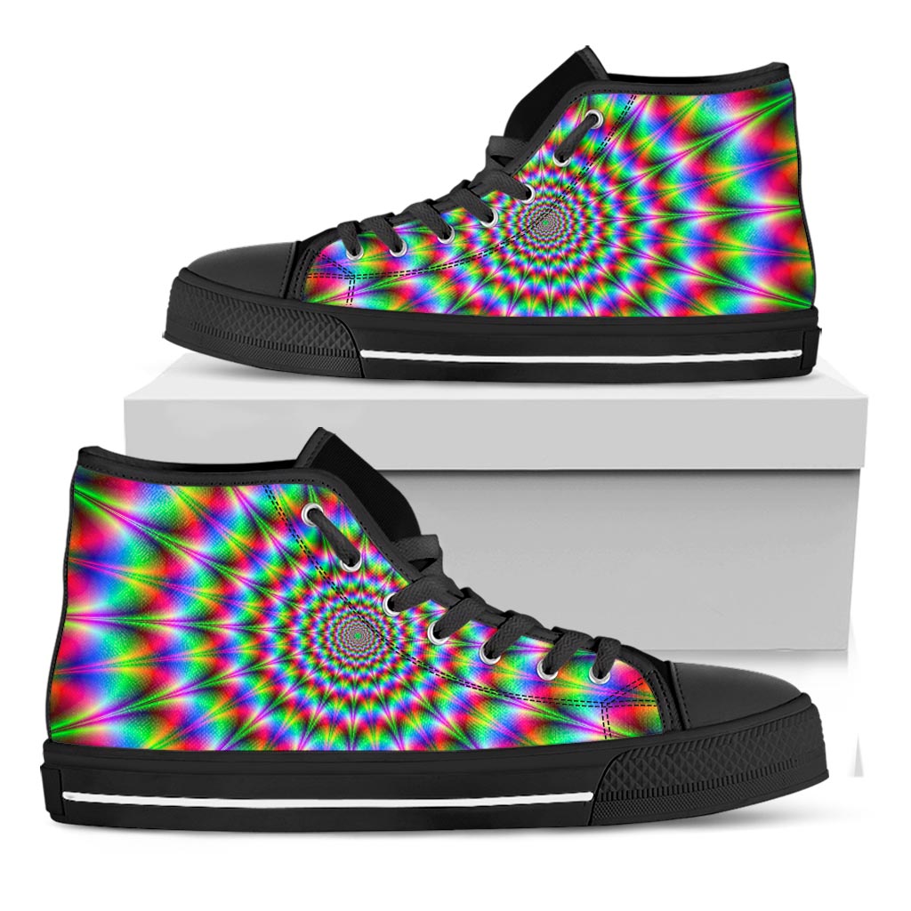 Spiky Psychedelic Optical Illusion Black High Top Sneakers