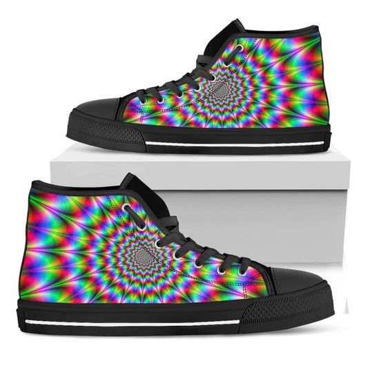 Spiky Psychedelic Optical Illusion Black High Top Sneakers