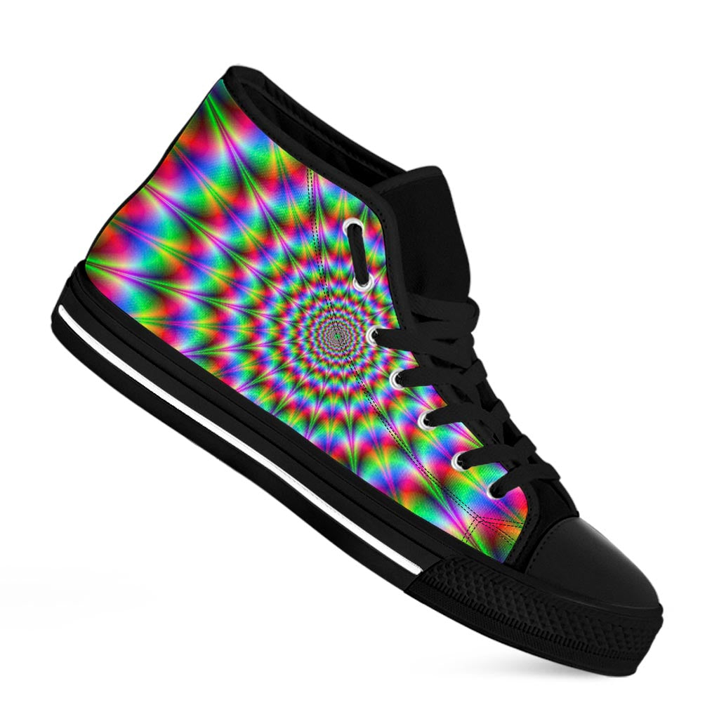 Spiky Psychedelic Optical Illusion Black High Top Sneakers