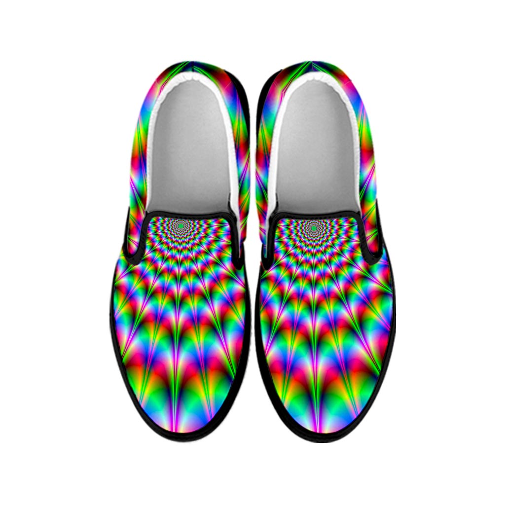 Spiky Psychedelic Optical Illusion Black Slip On Sneakers