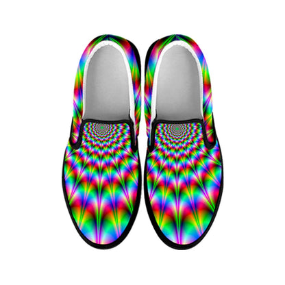 Spiky Psychedelic Optical Illusion Black Slip On Sneakers