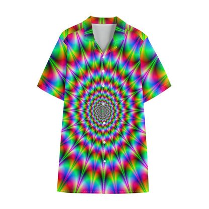 Spiky Psychedelic Optical Illusion Cotton Hawaiian Shirt