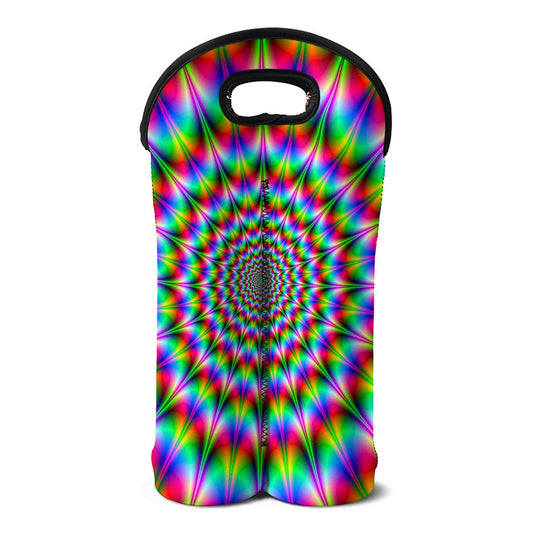 Spiky Psychedelic Optical Illusion Double Neoprene Wine Tote