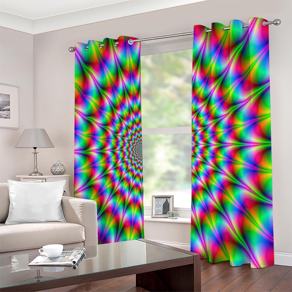Spiky Psychedelic Optical Illusion Extra Wide Grommet Curtains