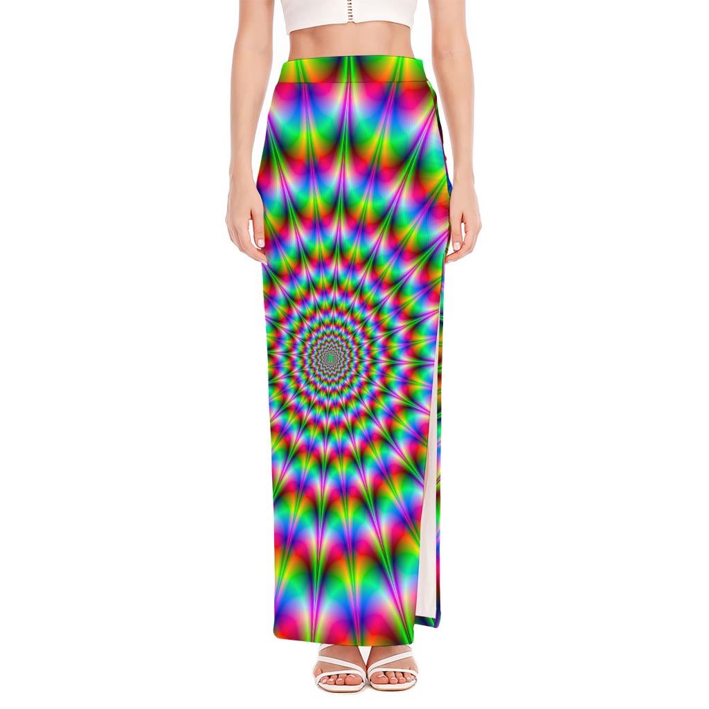 Spiky Psychedelic Optical Illusion High Slit Maxi Skirt