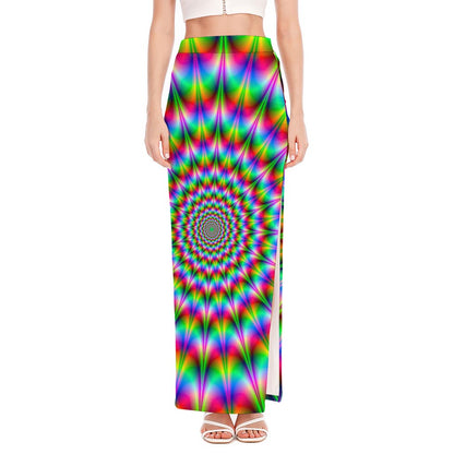 Spiky Psychedelic Optical Illusion High Slit Maxi Skirt