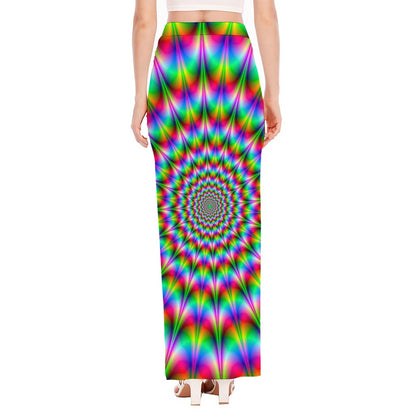 Spiky Psychedelic Optical Illusion High Slit Maxi Skirt