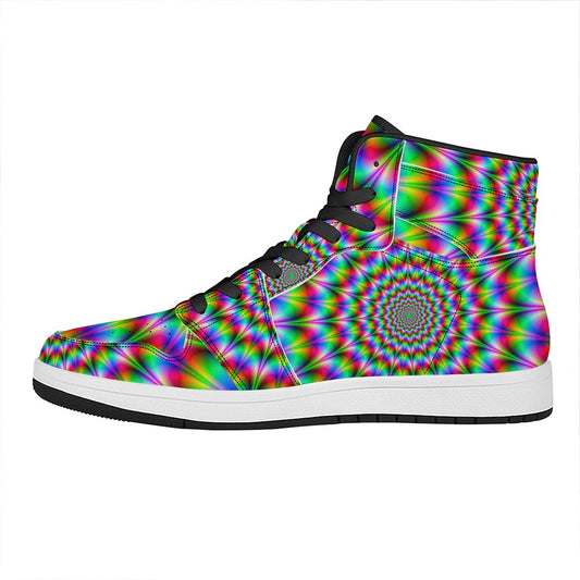 Spiky Psychedelic Optical Illusion High Top Leather Sneakers