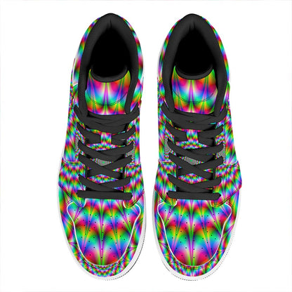 Spiky Psychedelic Optical Illusion High Top Leather Sneakers