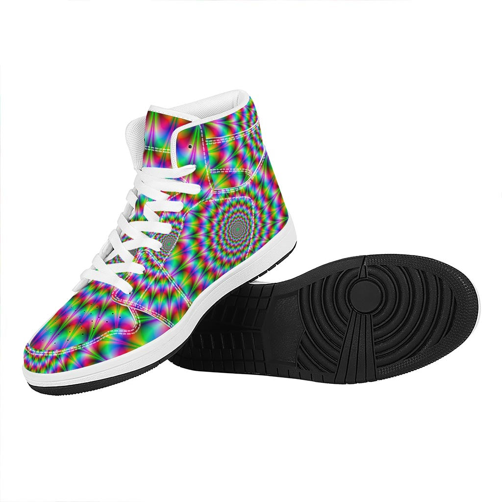 Spiky Psychedelic Optical Illusion High Top Leather Sneakers