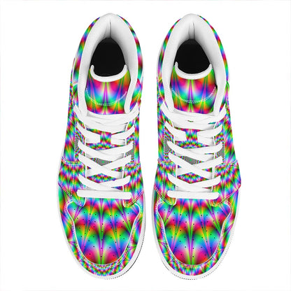 Spiky Psychedelic Optical Illusion High Top Leather Sneakers