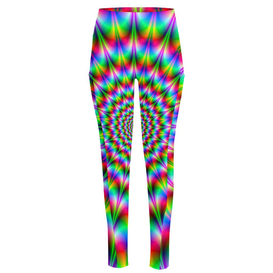 Spiky Psychedelic Optical Illusion High-Waisted Pocket Leggings