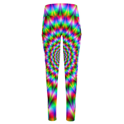 Spiky Psychedelic Optical Illusion High-Waisted Pocket Leggings