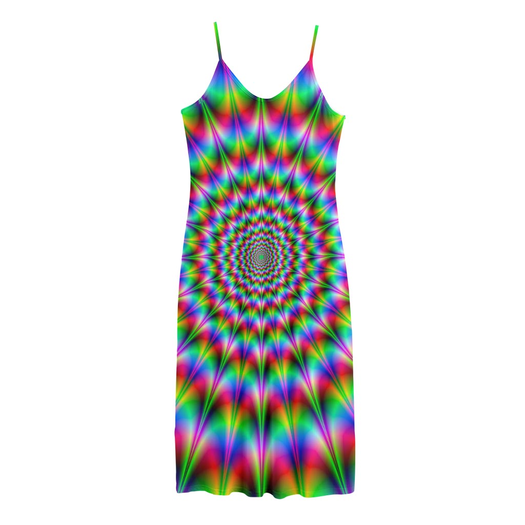 Spiky Psychedelic Optical Illusion Jersey Midi Cami Dress